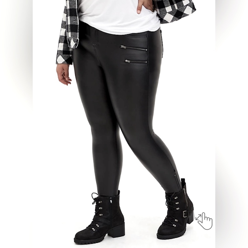 Torrid Black Coated Ponte Multi-Zip Skinny Ankle Pant | 26R